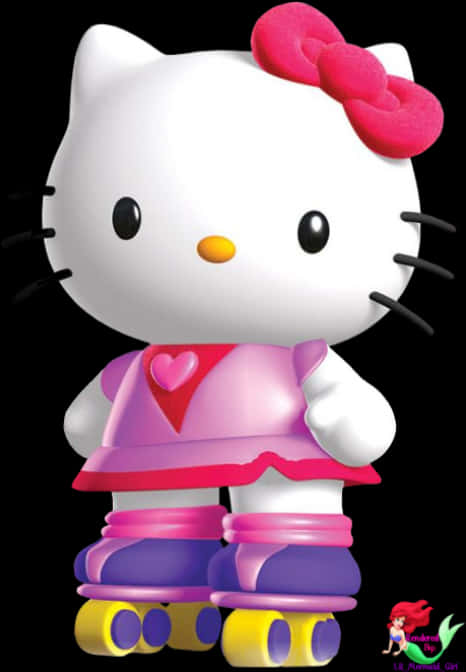 Hello Kitty Akitembea Kwa Sketi za Magurudumu Picha ya Ukuta