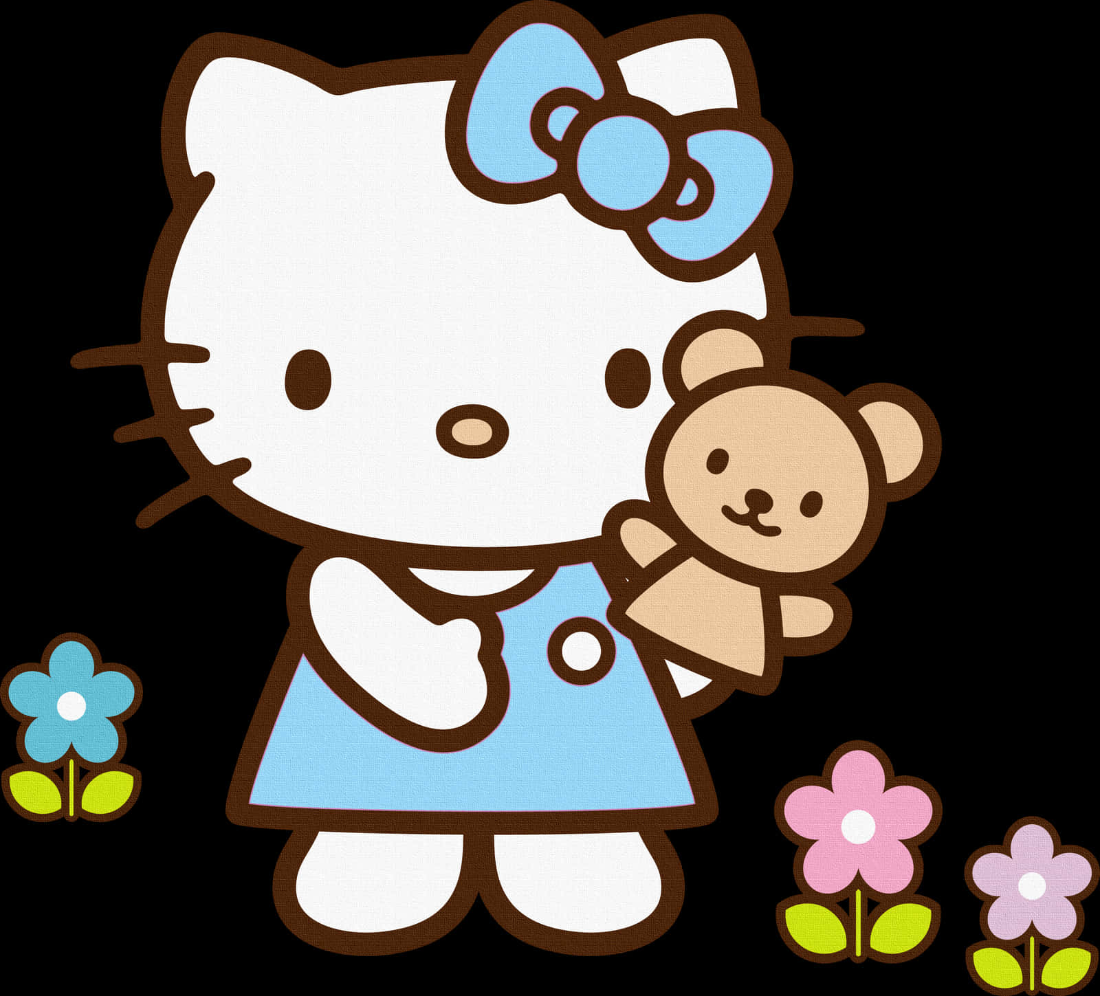 Hello Kitty Akiwa na Teddy Bear Picha ya Ukuta