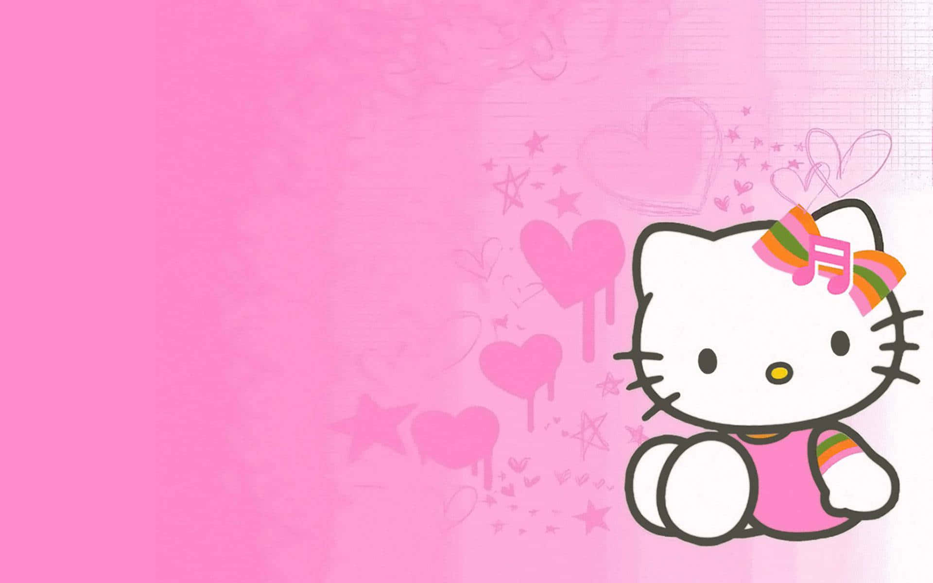 Hello Kitty Akiye Upeo wa Rangi ya Chungwa na Kijani Picha ya Ukuta