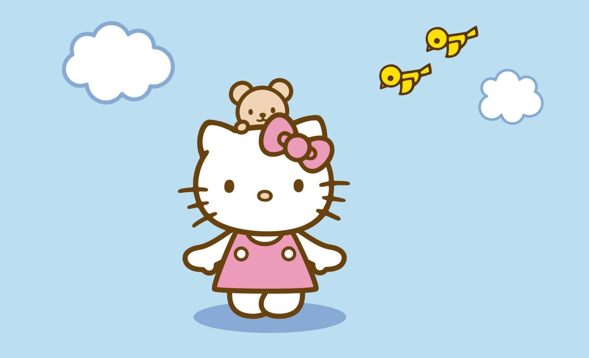 Hello Kitty Laptop Ndege Na Mawingu Picha ya Ukuta