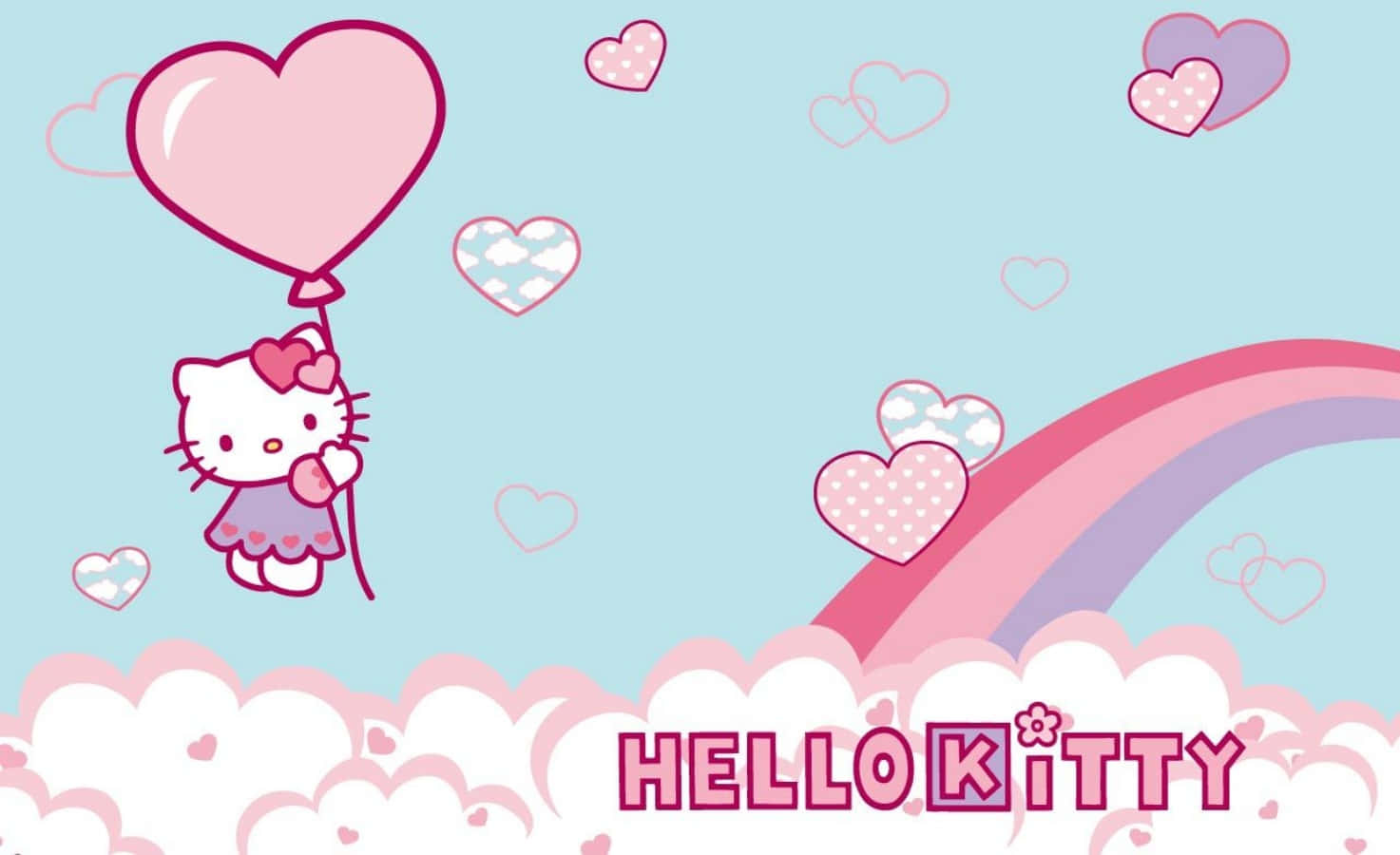 Hello Kitty Laptop Upinde wa mvua na Mawingu Picha ya Ukuta