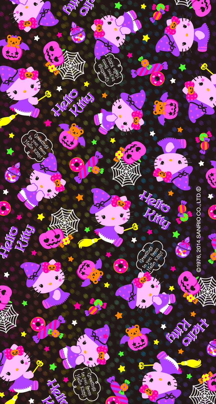 Hello Kitty Mchawi wa Halloween wa Kawaii Picha ya Ukuta