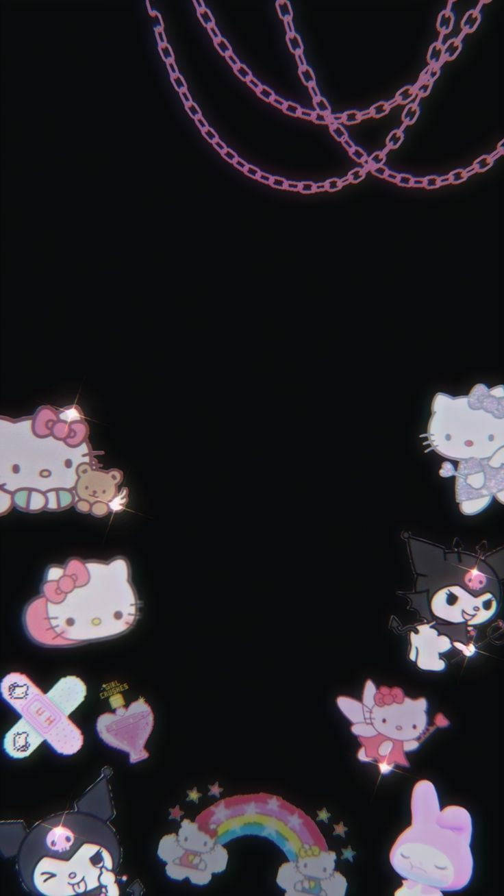 Hello Kitty Nyeusi na Wahusika wa Sanrio Picha ya Ukuta