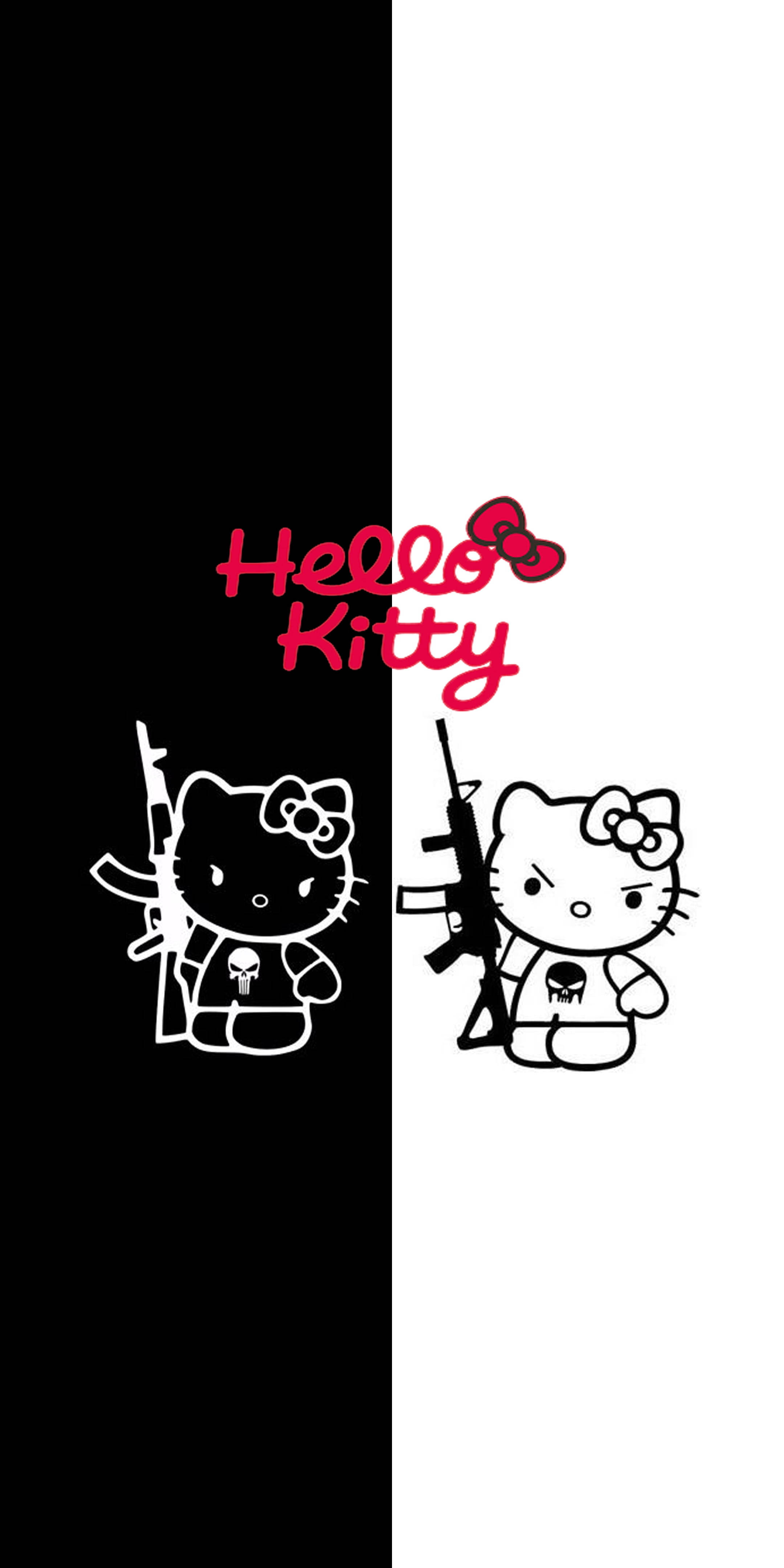 Hello Kitty Nyeusi na Nyeupe Yenye Hasira Picha ya Ukuta