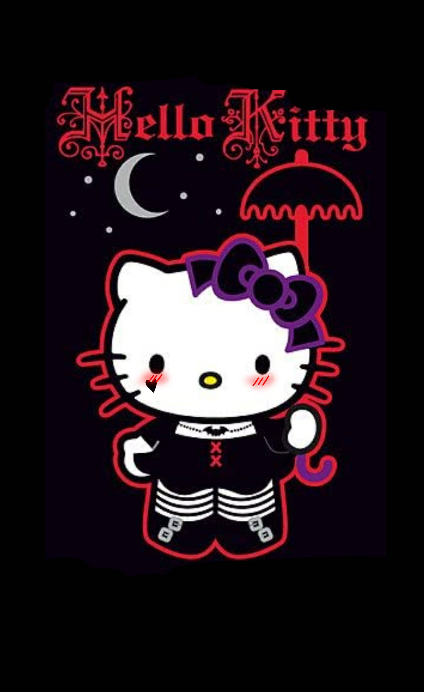 Hello Kitty Nyeusi Katika Vazi la Scene Picha ya Ukuta