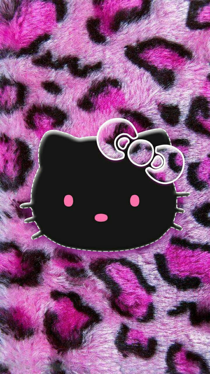 Hello Kitty Nyeusi Kwenye Muundo wa Wanyama Picha ya Ukuta