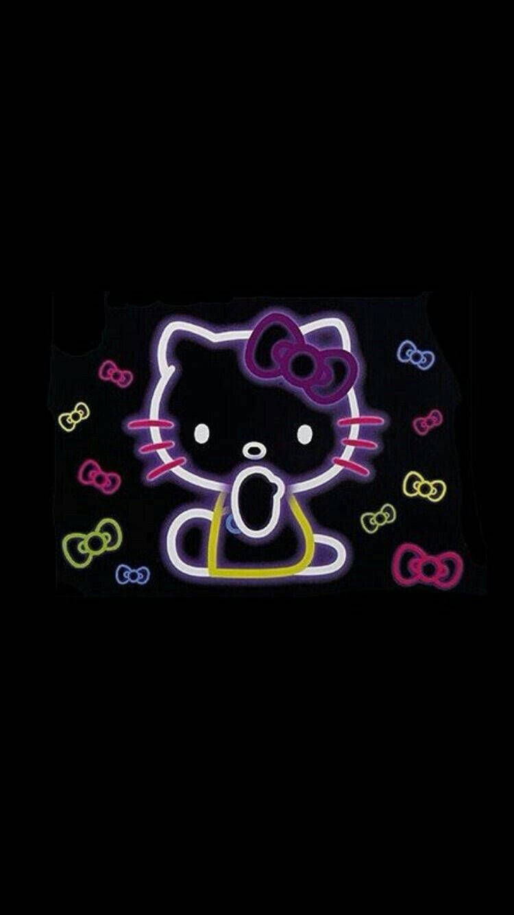 Hello Kitty Nyeusi ya Neon yenye Ribboni Picha ya Ukuta