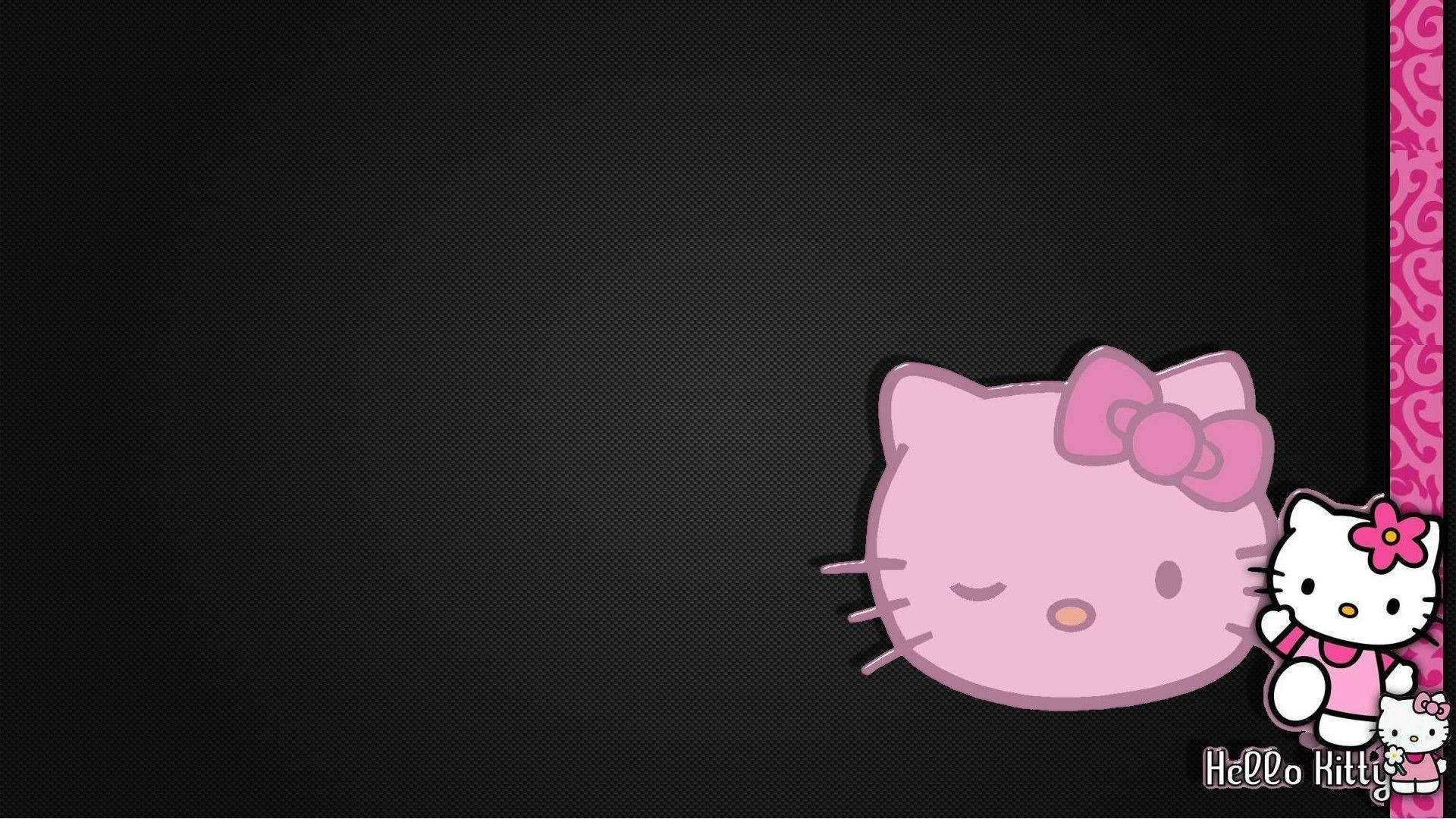 Hello Kitty Nyeusi yenye Muundo na Mpaka Picha ya Ukuta