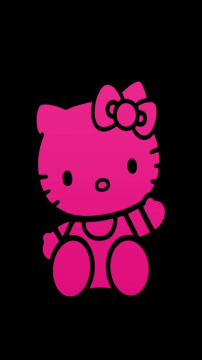 Hello Kitty wa Rangi ya Waridi na Nyeusi Picha ya Ukuta
