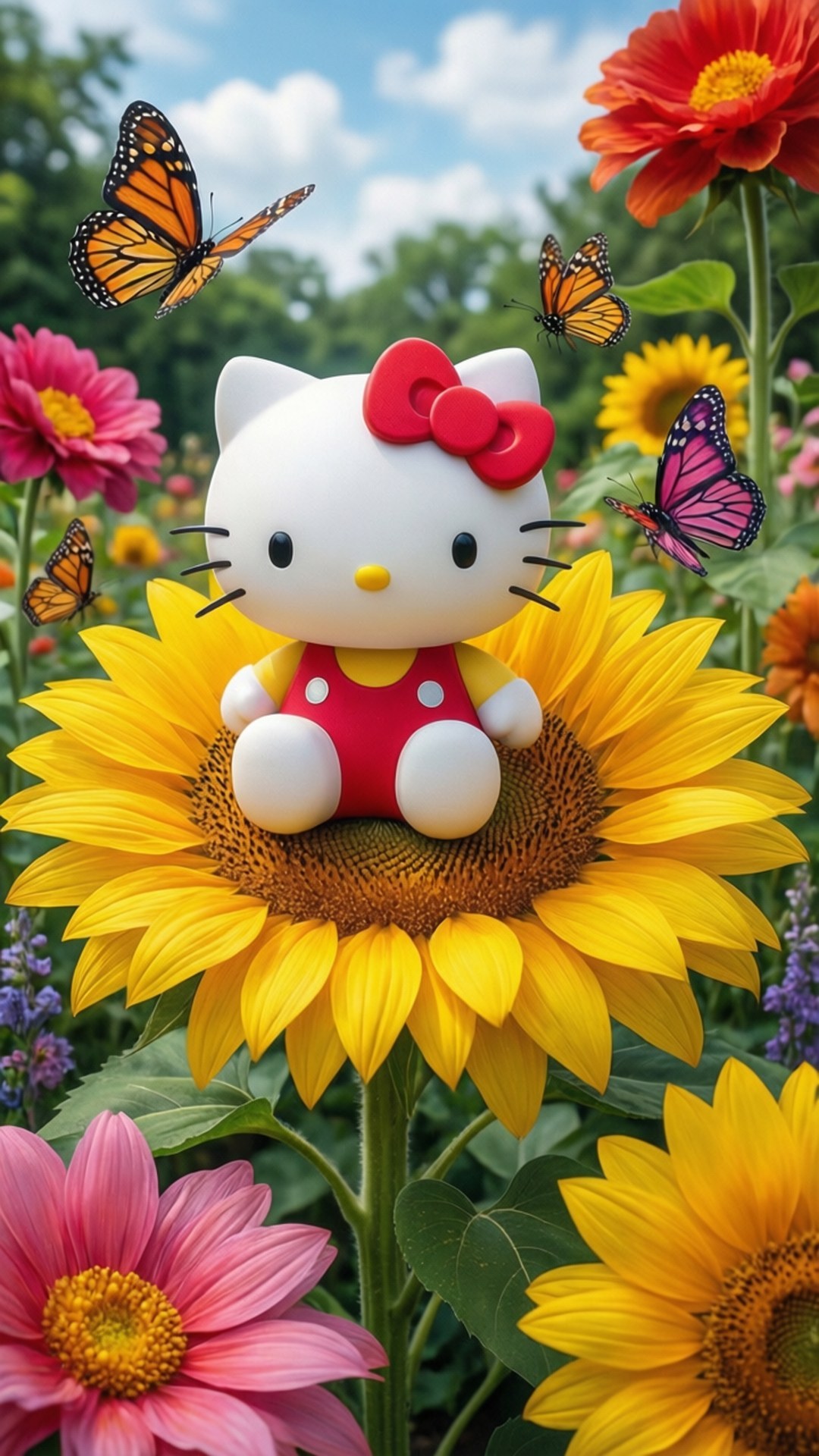 Hello Kitty ya Bustani Picha ya Ukuta
