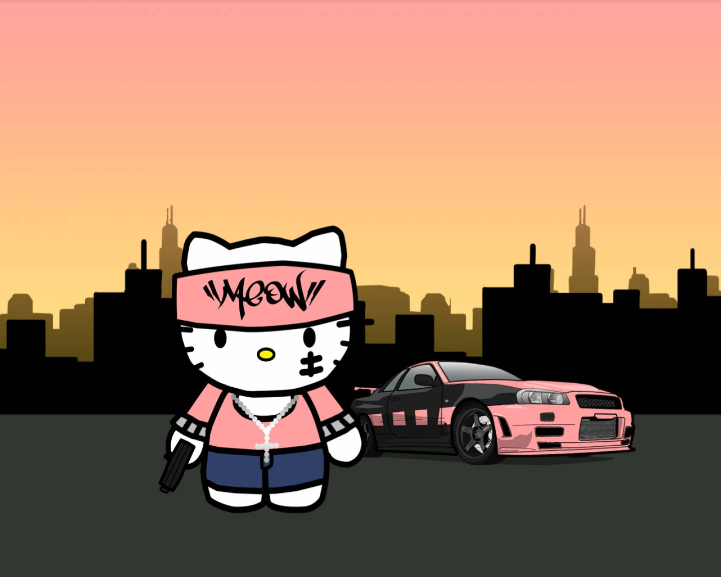 Hello Kitty ya Kishetani Aesthetic Picha ya Ukuta