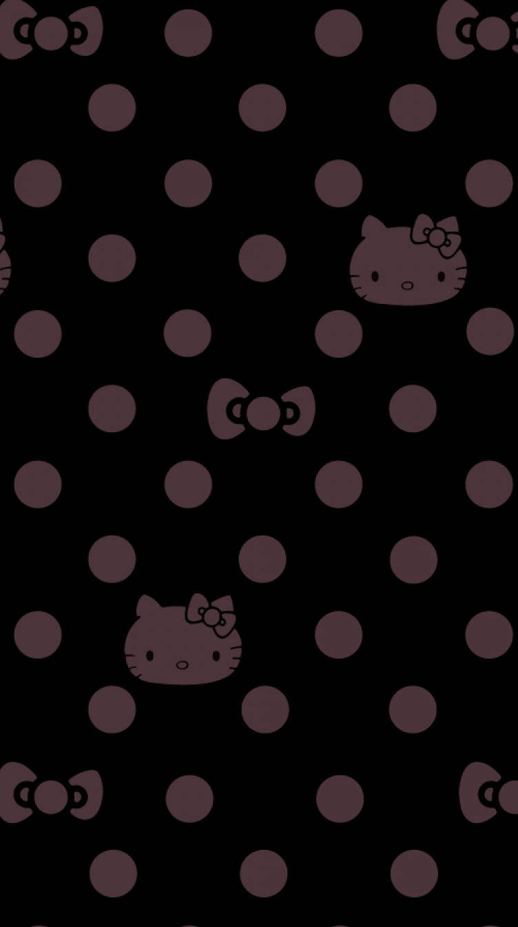 Helo Kitty Dots Nyeusi na Zambarau Picha ya Ukuta