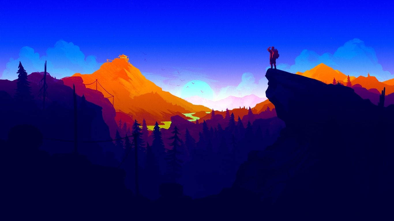 Henry Takes in the Magnificent View From the Mountains in 'Firewatch' Description: Henry is a fire lookout spending his summer in the shadow of the Wyoming wilderness in the video game 'Firewatch', taking a moment to enjoy the gorgeous view from atop the mountains. Picha ya Ukuta