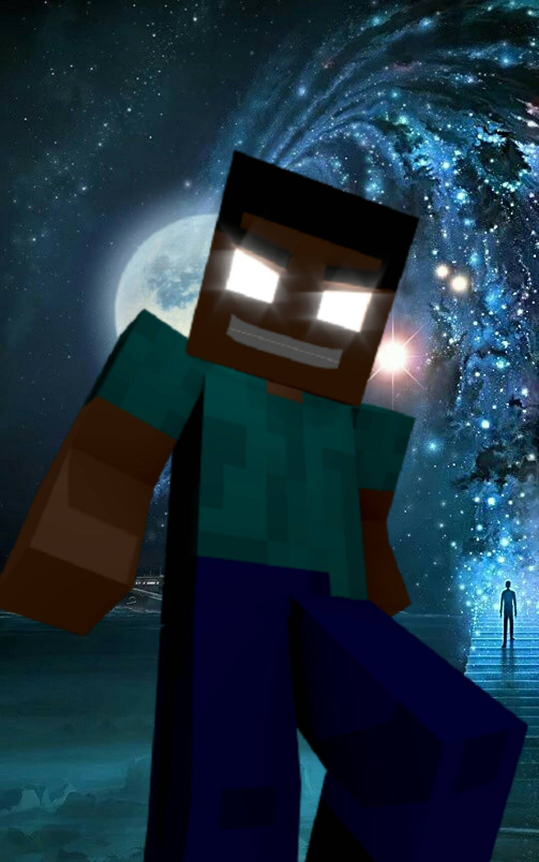 Herobrine Mwezi Mzima Sanaa Picha ya Ukuta