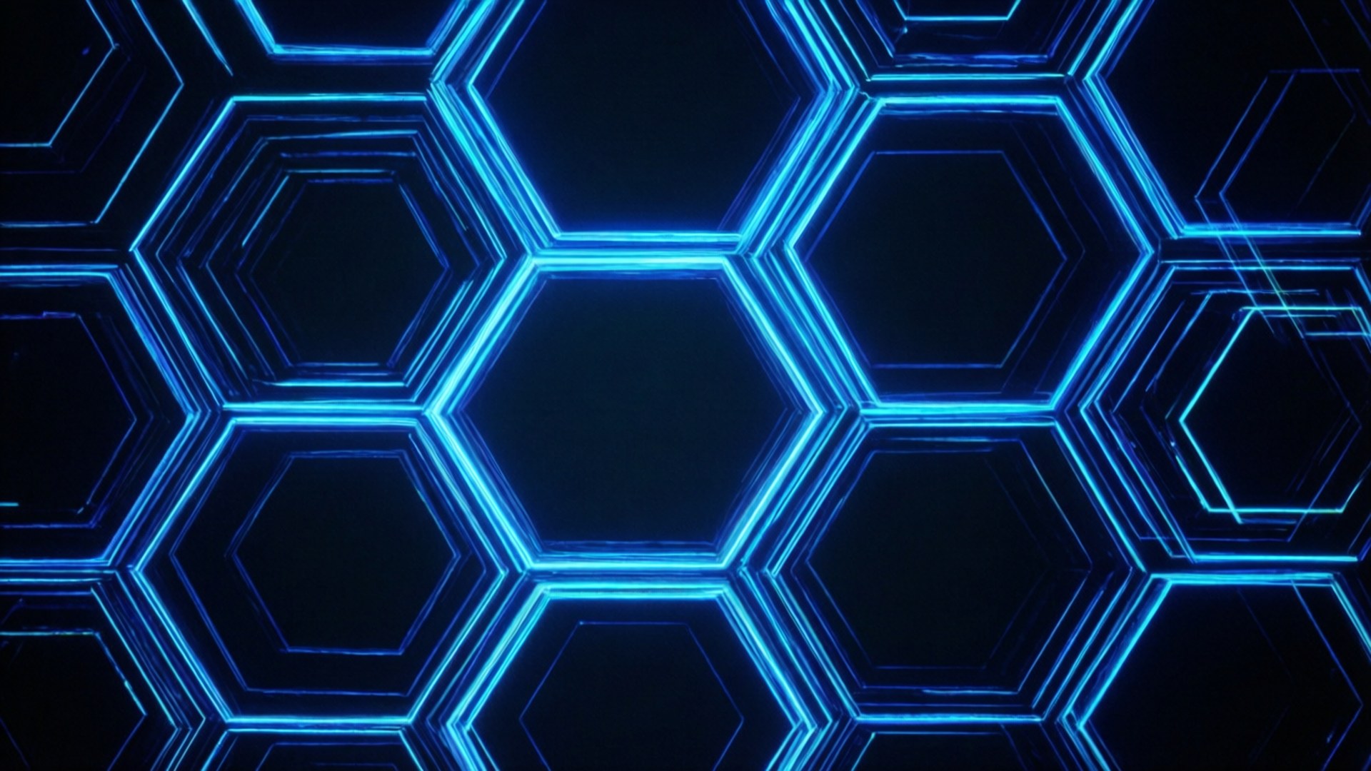 Hexagoni za Bluu za Neon Picha ya Ukuta