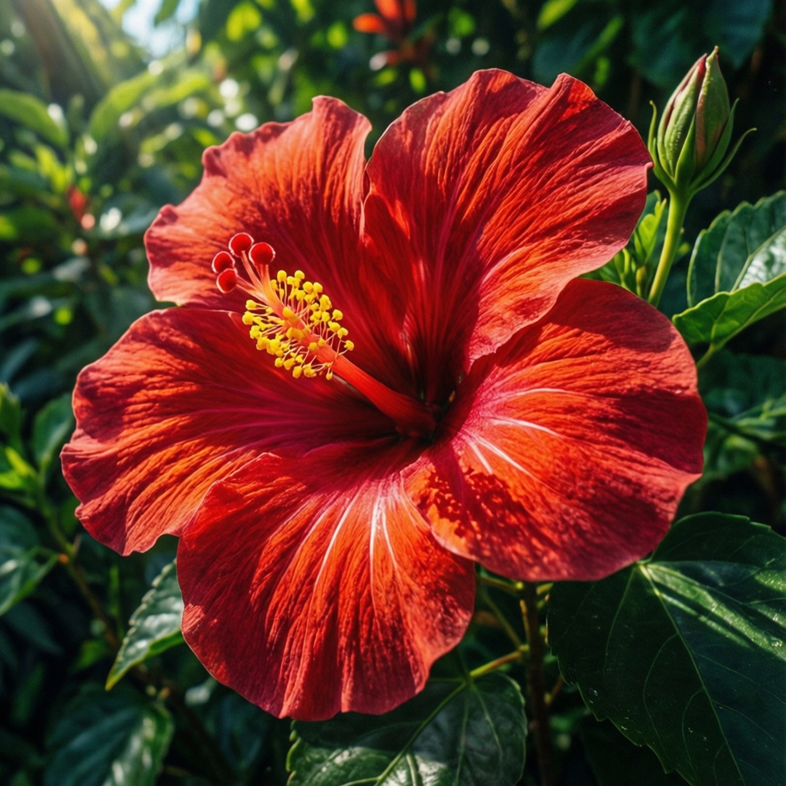 Hibiskasi Nyekundu ya Tropiki Picha ya Ukuta