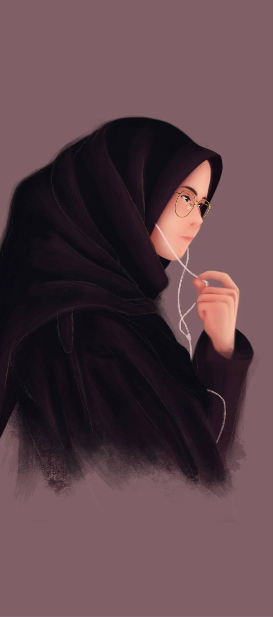 Hijab Cartoon Music Girl Picha ya Ukuta