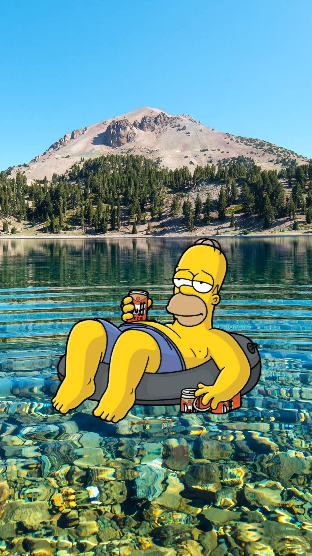 Homer Mcheshi Kwenye Ziwa Lenye Mandhari Nzuri Picha ya Ukuta