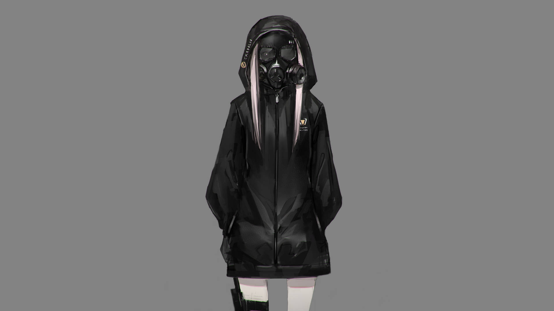 Hoodie ya Msichana wa Anime Aliyejifunika Uso Nyeusi Picha ya Ukuta