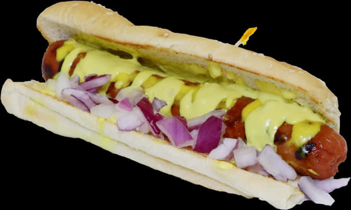 Hot Dog ya Klasiki na Mustard na Vitunguu Picha ya Ukuta