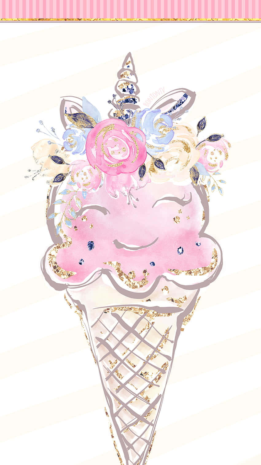 Ice Cream Mrembo Wenye Smailey ya Pinki Picha ya Ukuta