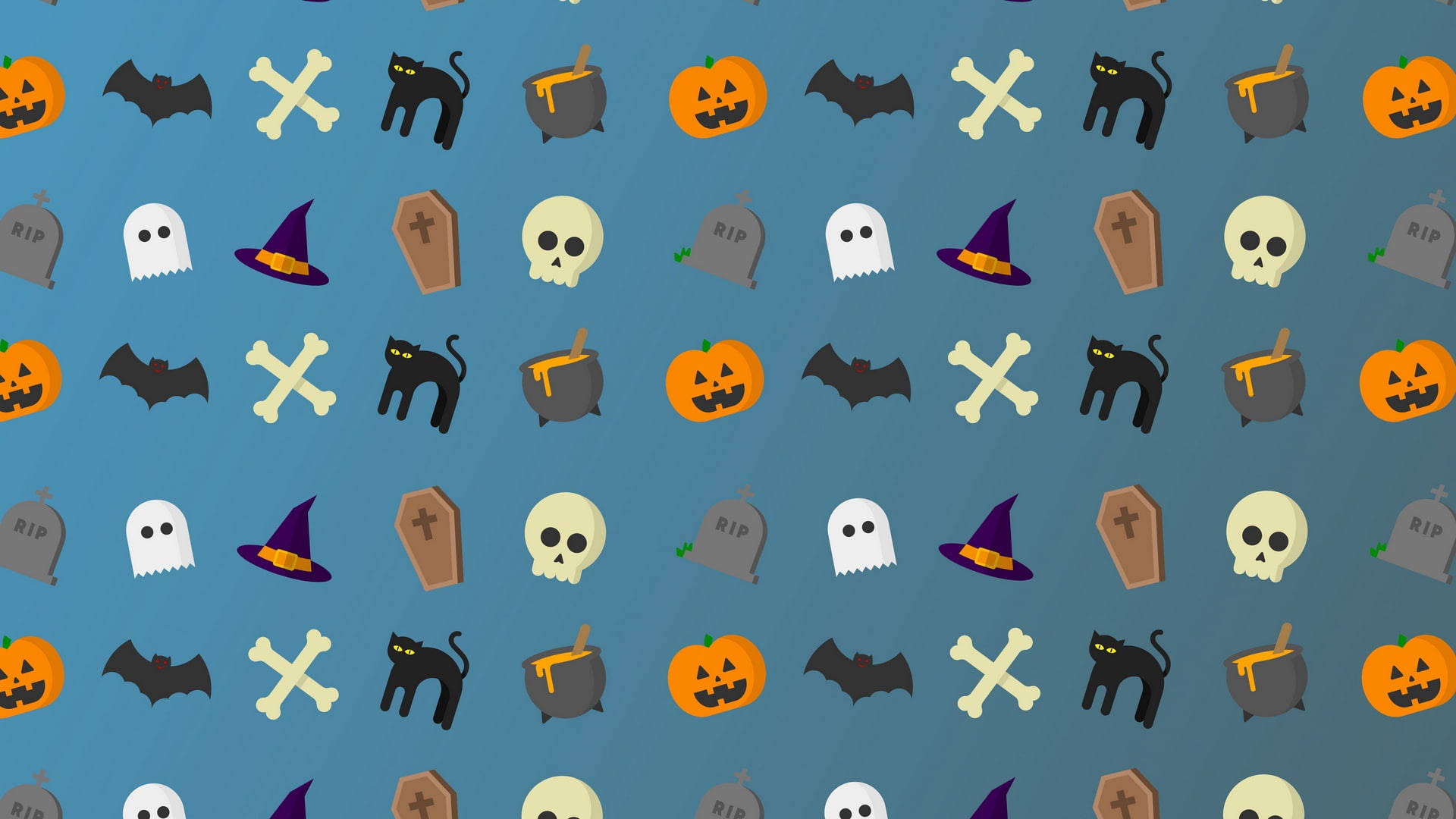 Ikonu za Spooky za Halloween za Bluu na Sifa ya Kuwa Mzuri Picha ya Ukuta