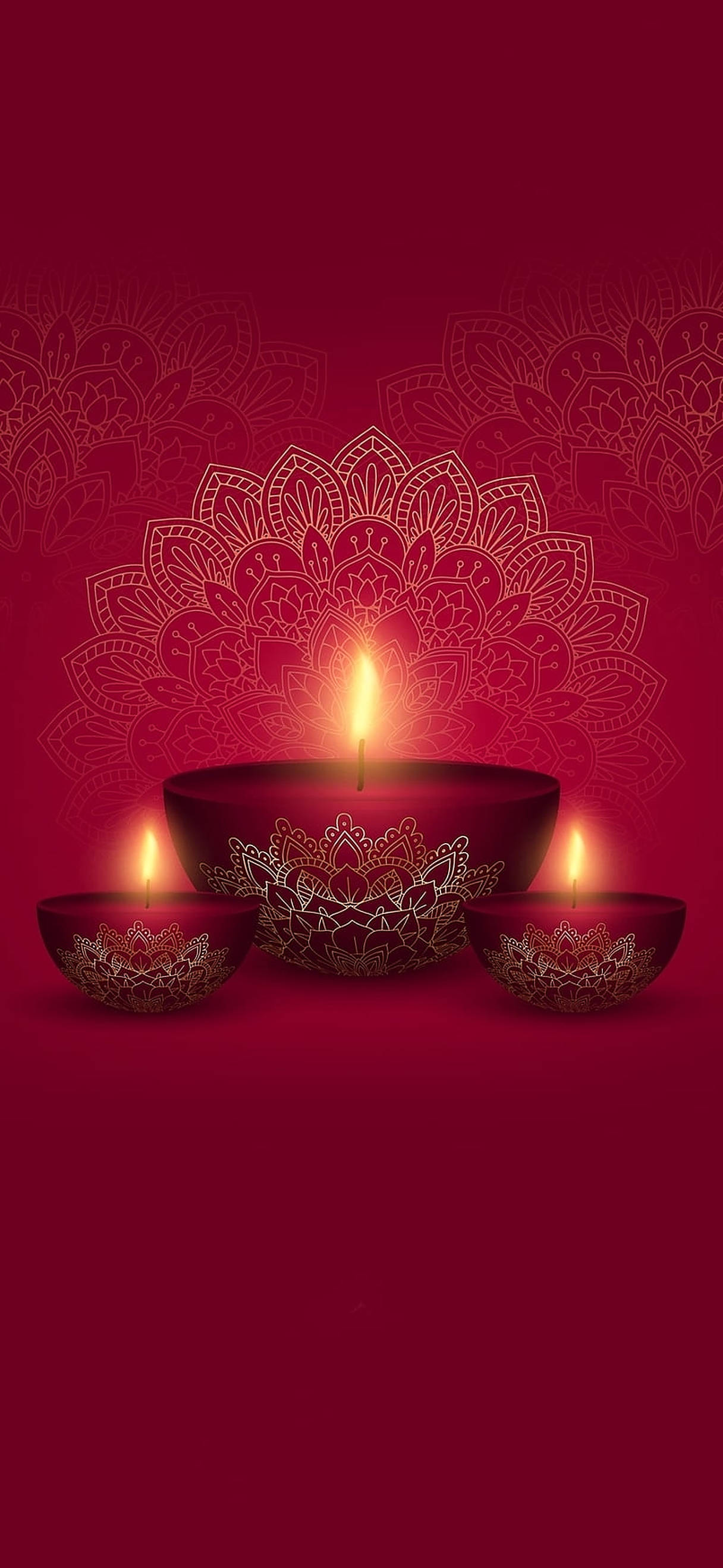 Illuminated Red Diwali Lamps on a Festive Night Picha ya Ukuta