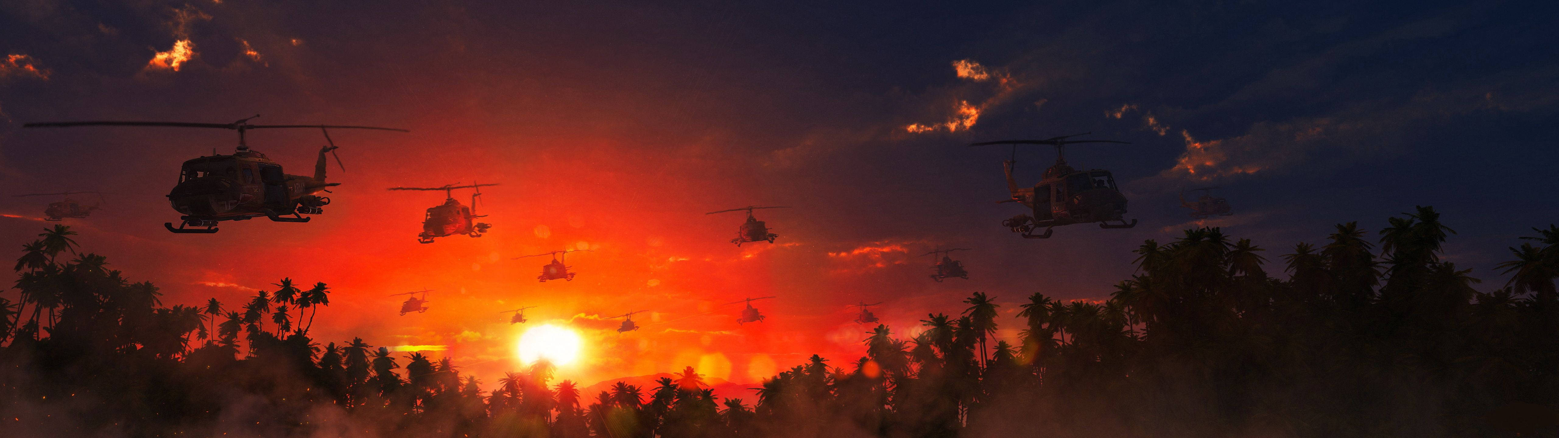 Image Two Helicopters at Sunset Picha ya Ukuta