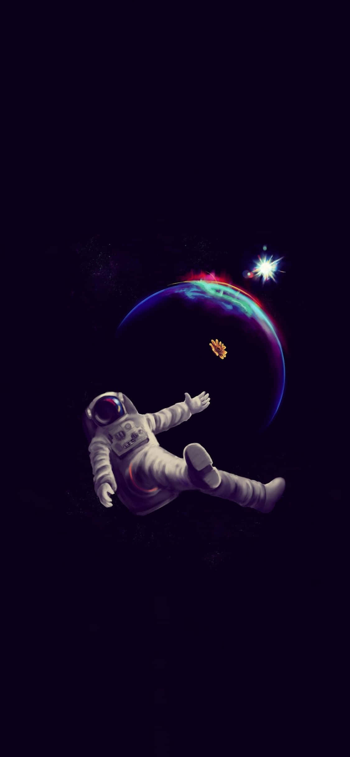 Inarejelea mwanzo wa dunia mbili – hii wallpaper ya iPhone ya astronaut inabeba uwezekano wa mwisho wa nafasi kwenye mifuko yako. Picha ya Ukuta