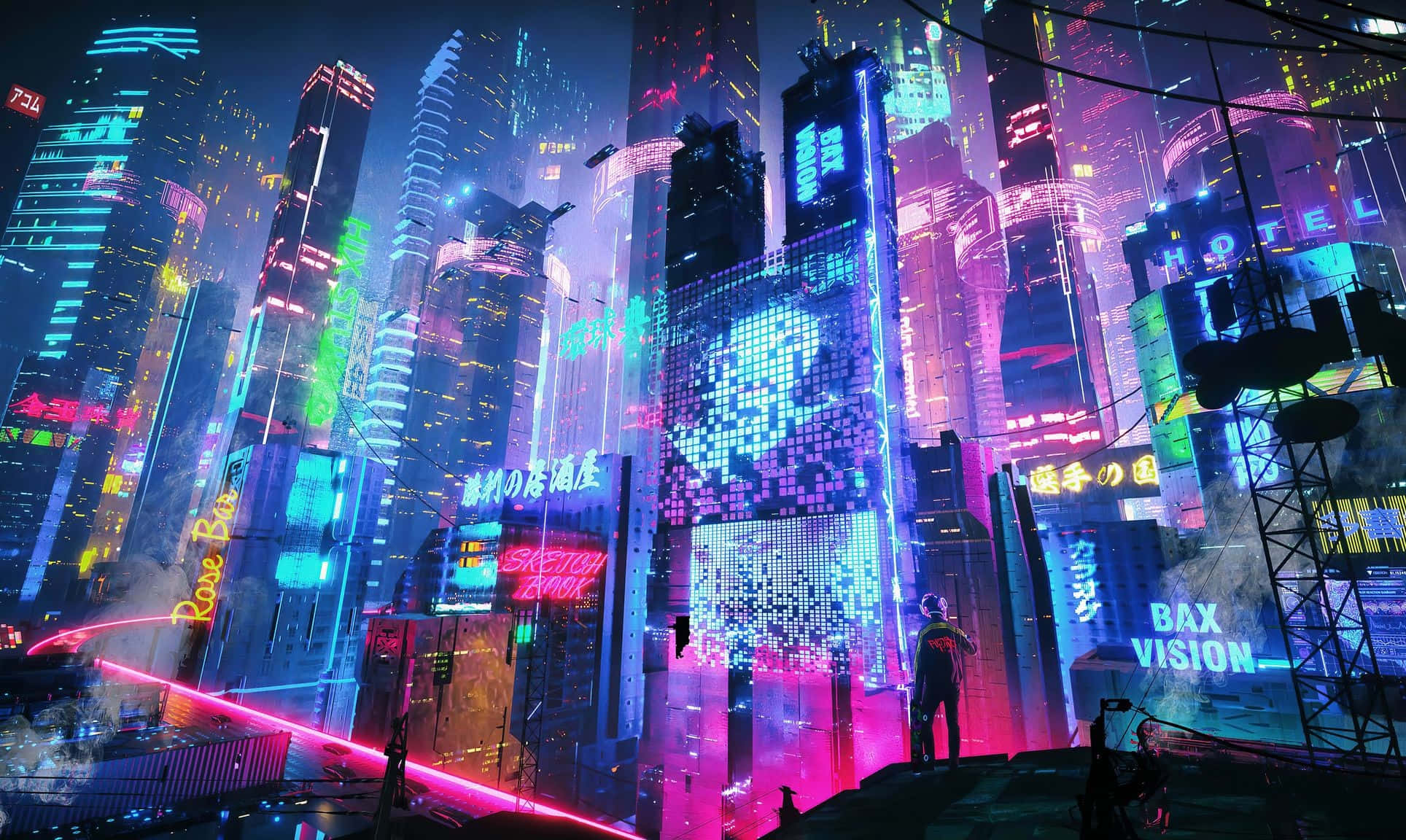 Ingia Katika Ulimwengu wa Ndoto wa Neon City Picha ya Ukuta