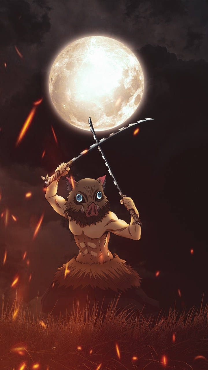 Inosuke wa Demon Slayer Mwezi Mpevu Picha ya Ukuta