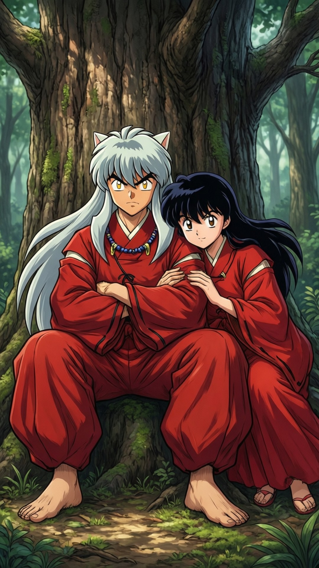 Inuyasha na Kagome Wakipumzika Picha ya Ukuta