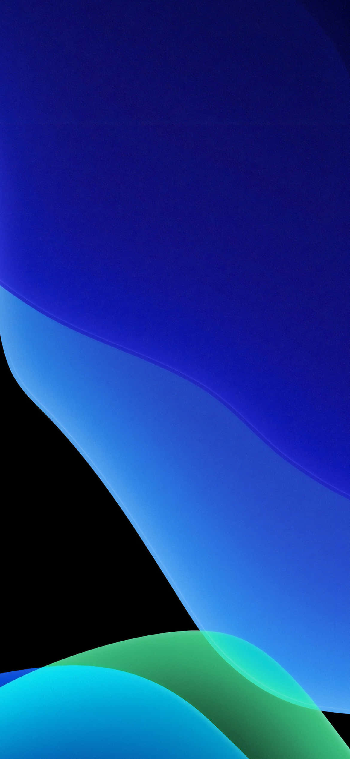 iOS 13 Kijani na Buluu na Mandharinyuma Weusi Picha ya Ukuta