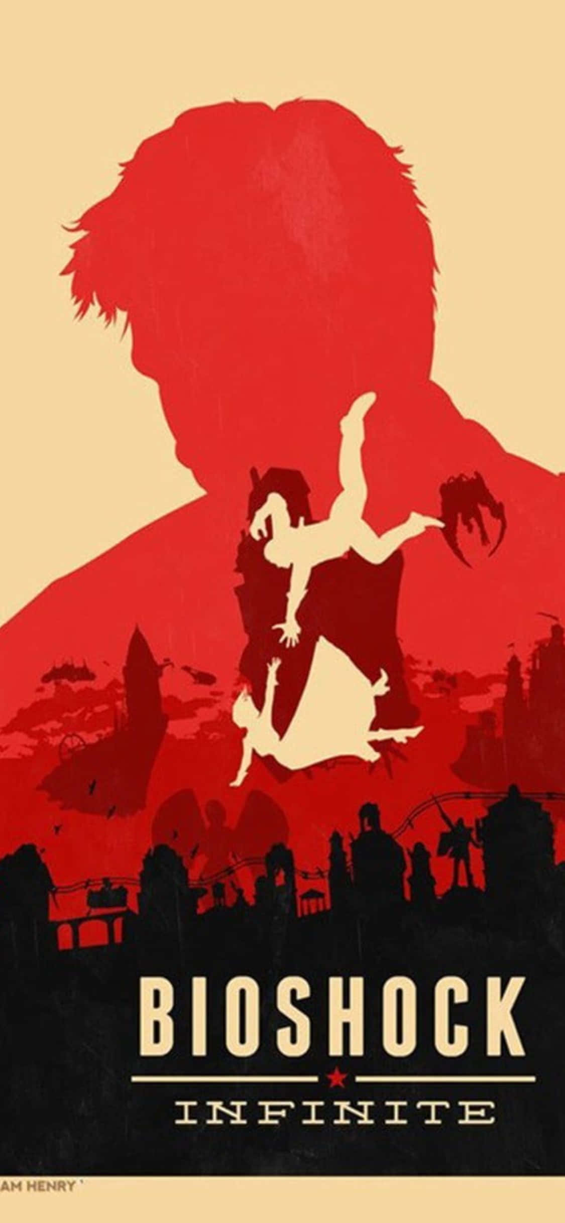 iPhone X Bioshock Infinite Background Red Poster Booker And Elizabeth Falling Picha ya Ukuta