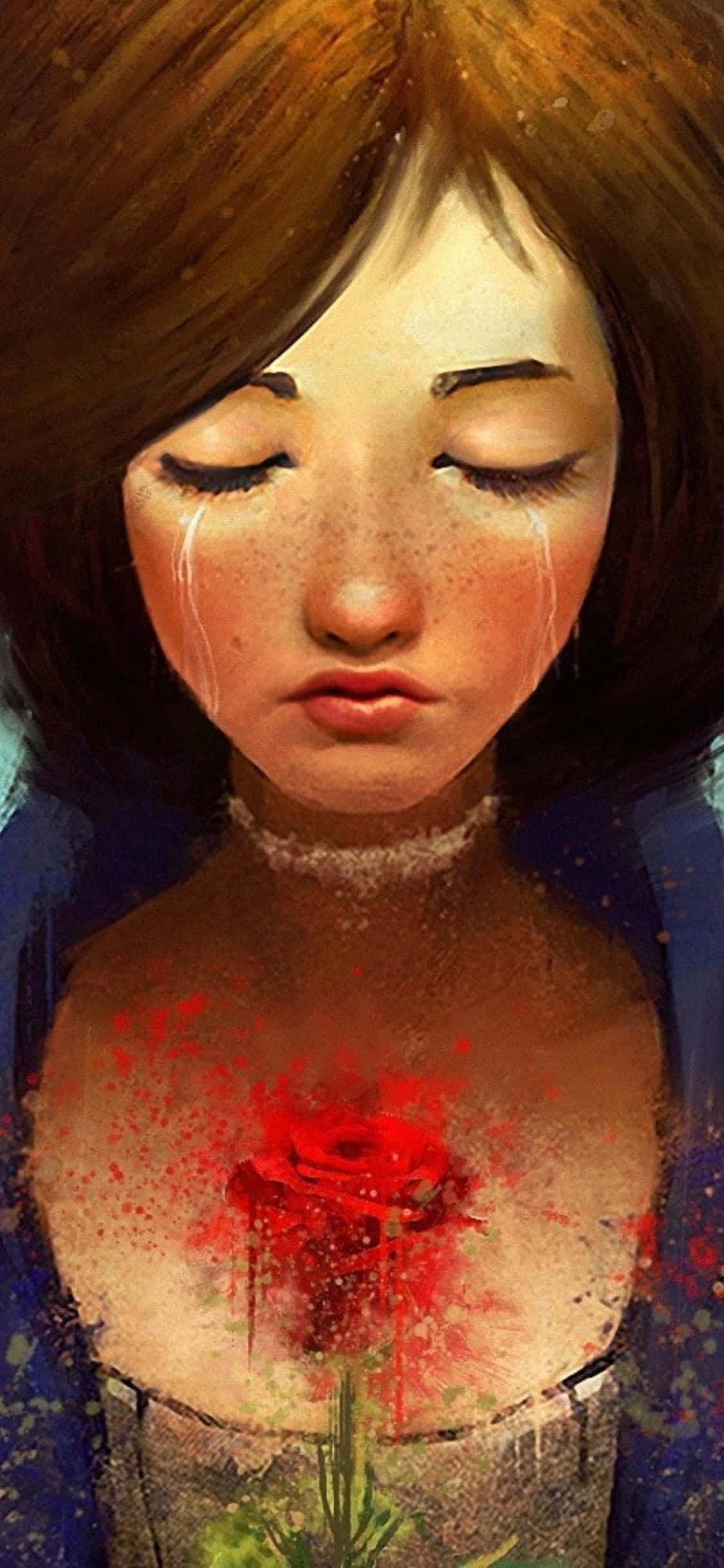 iPhone X Bioshock Infinite Background Fanart Drawing Elizabeth Crying Picha ya Ukuta