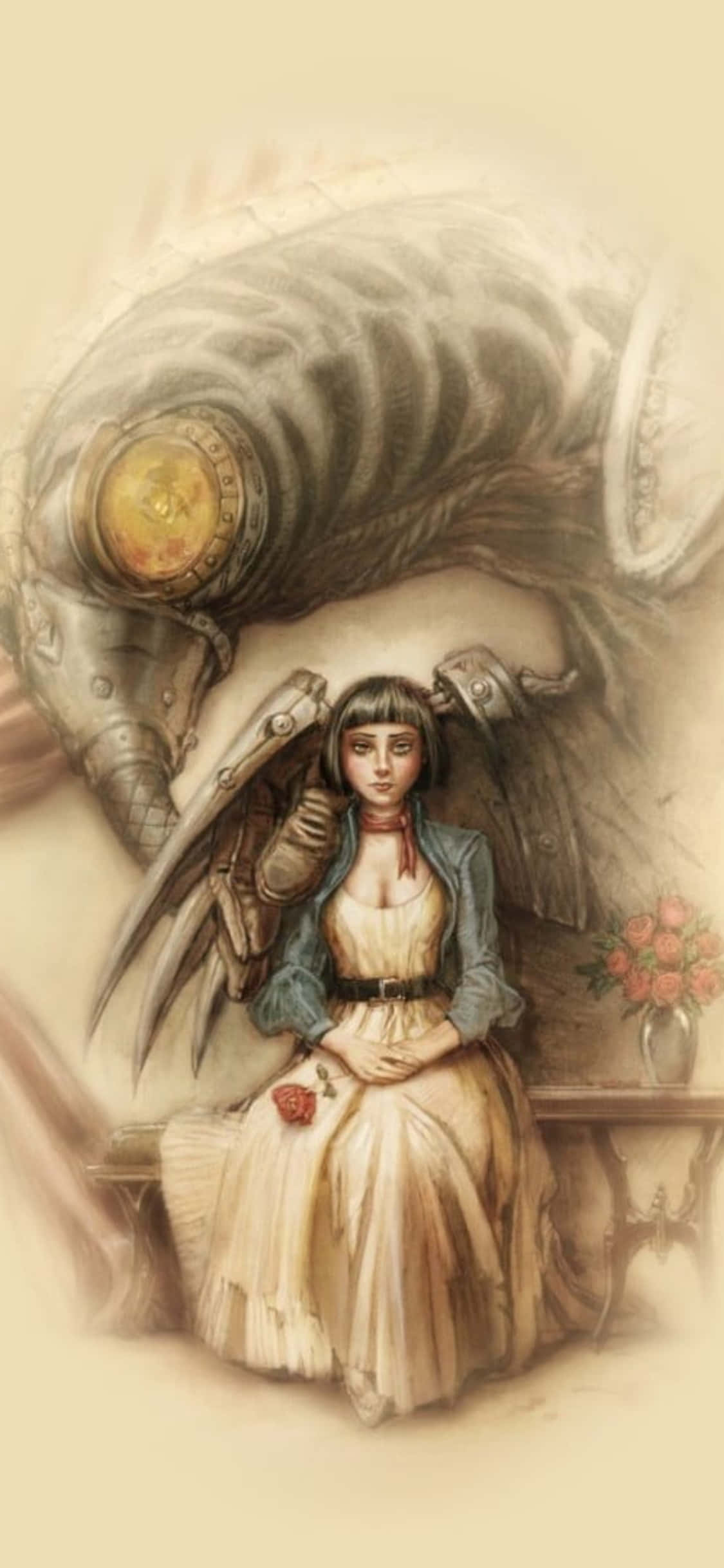 iPhone X Bioshock Infinite Background Fanart Drawing Of The Songbird Picha ya Ukuta