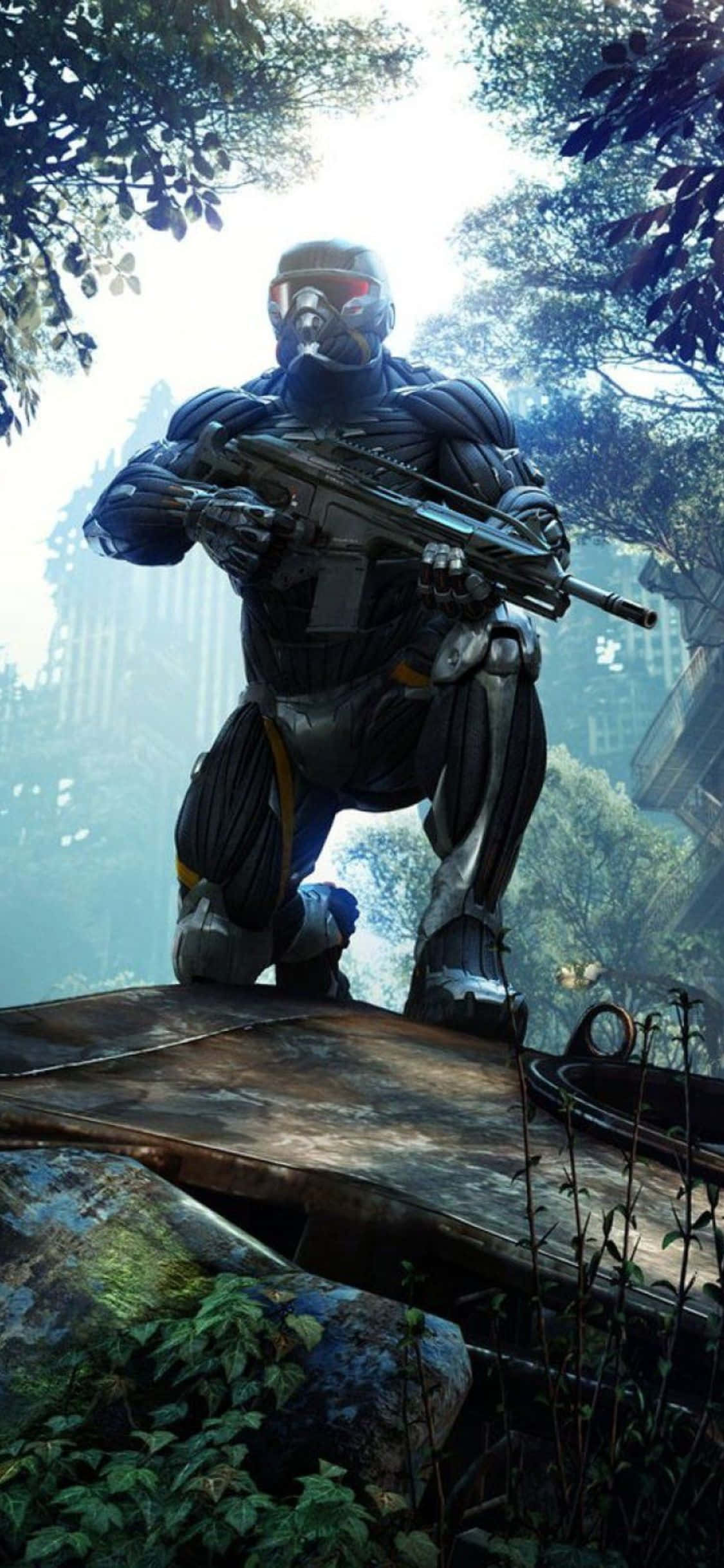iPhone X Crysis 3 Background ya Mchezo wa Bunduki katika Msitu Picha ya Ukuta