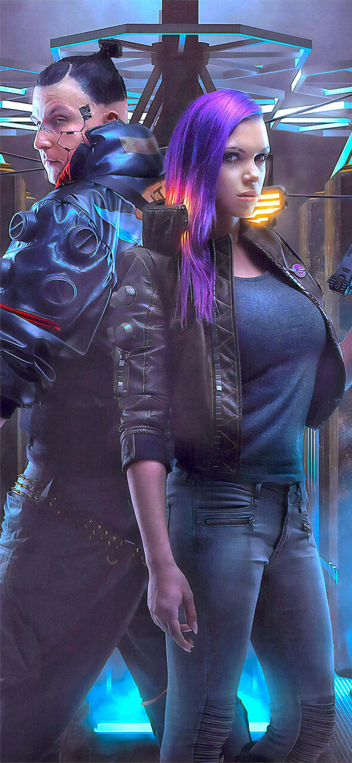 iPhone X Cyberpunk 2077 Background Man And Woman Character Picha ya Ukuta