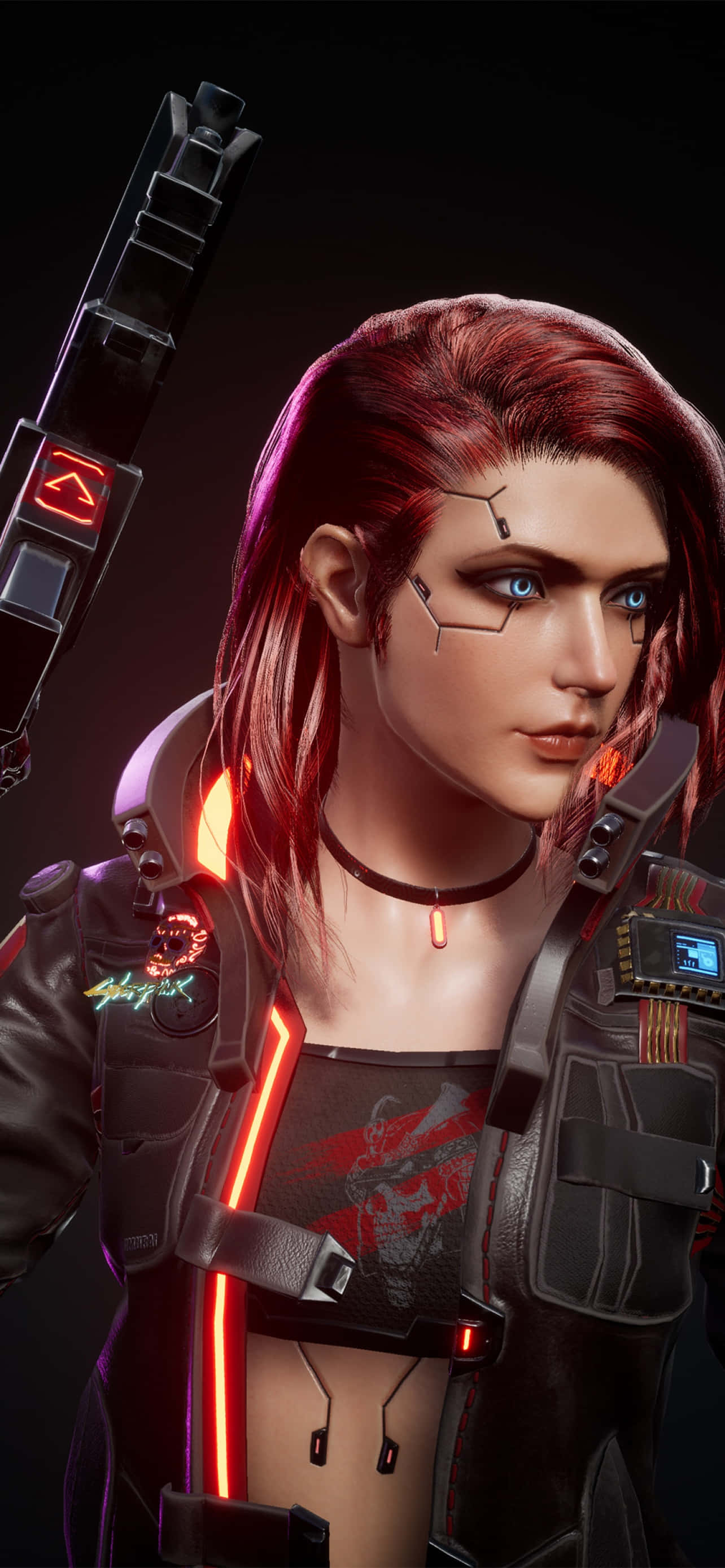 Mandhari ya iPhone X Cyberpunk 2077 ya Kitufe Maalum na Nyekundu Picha ya Ukuta