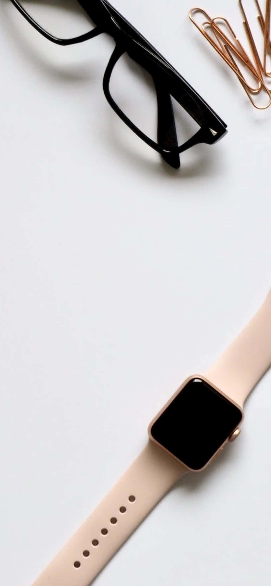 iPhone X Desk Background Eyeglasses Na iWatch Picha ya Ukuta
