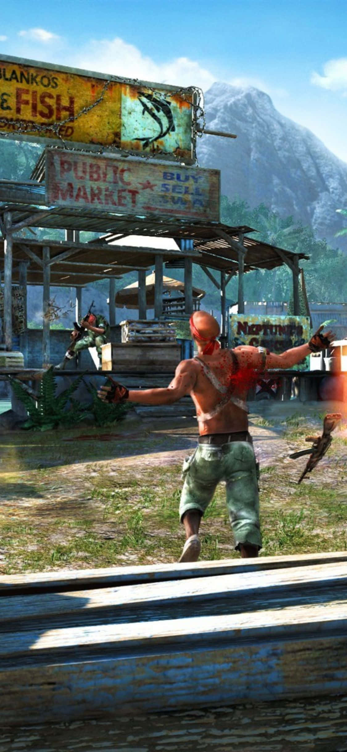 iPhone X Far Cry 3 Gun Shot Man Background Picha ya Ukuta