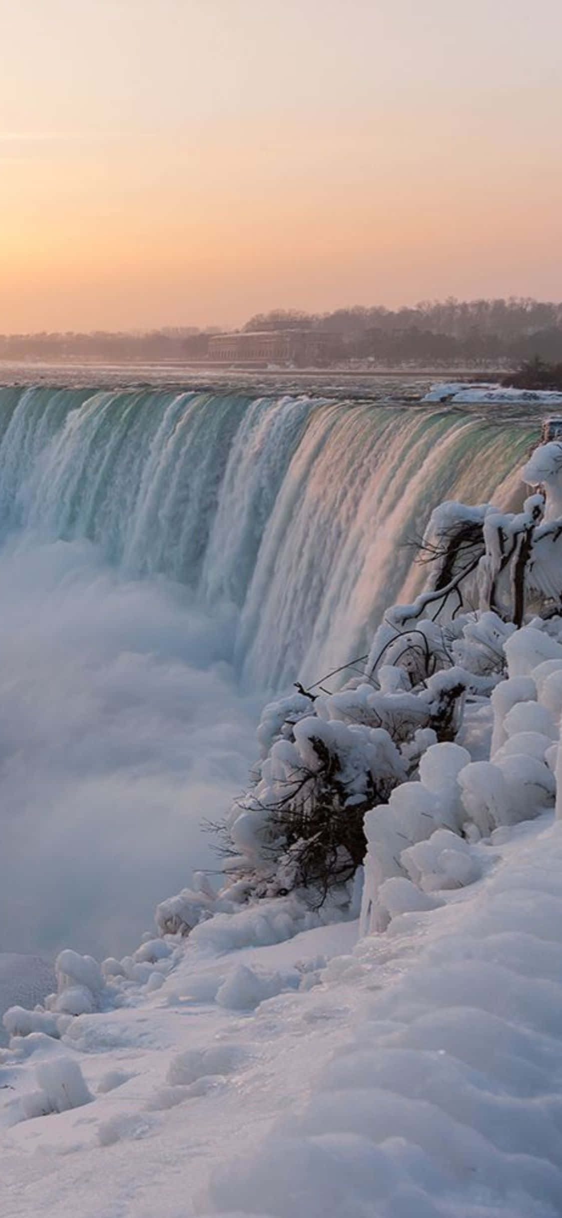 iPhone X Niagara Falls Snow Background Picha ya Ukuta
