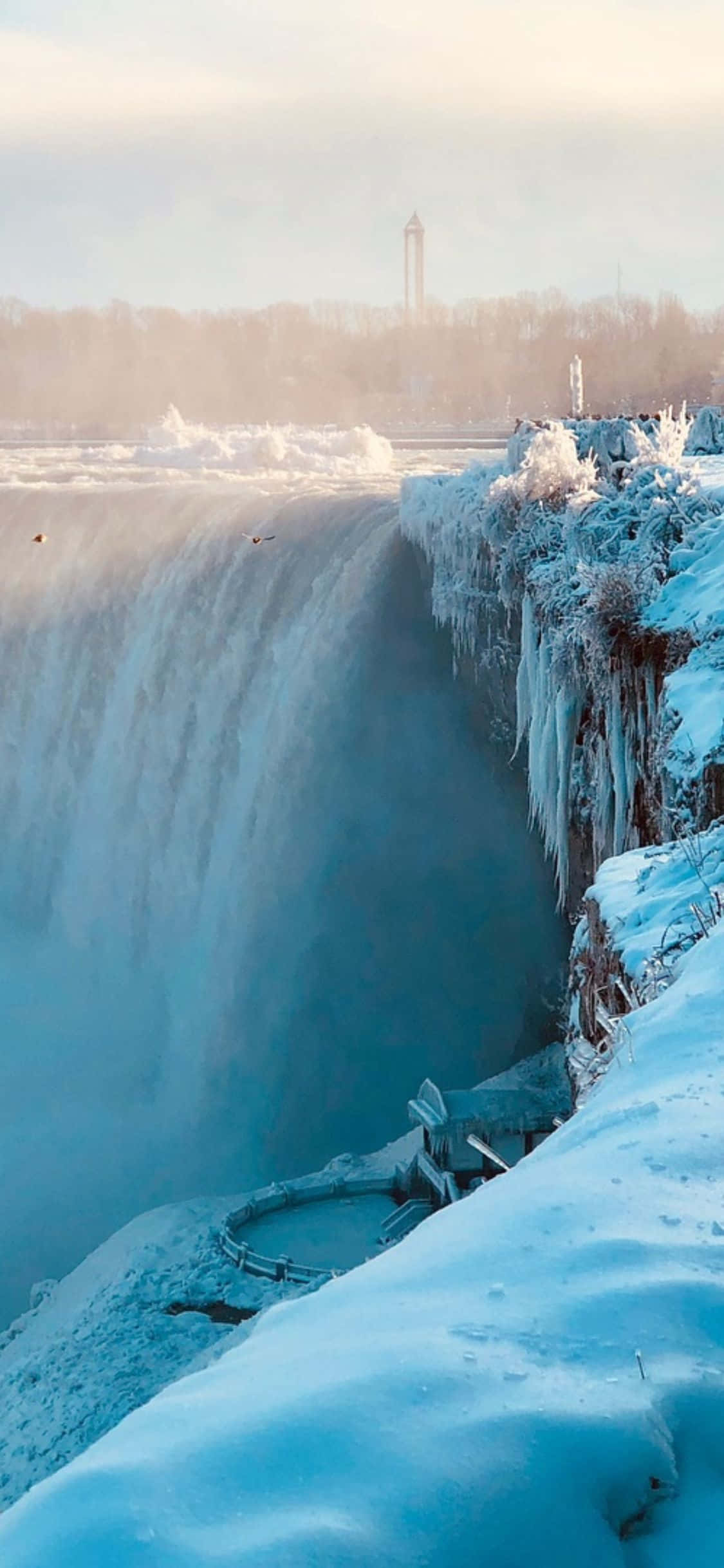 iPhone X Niagara Falls Winter Season Background Picha ya Ukuta