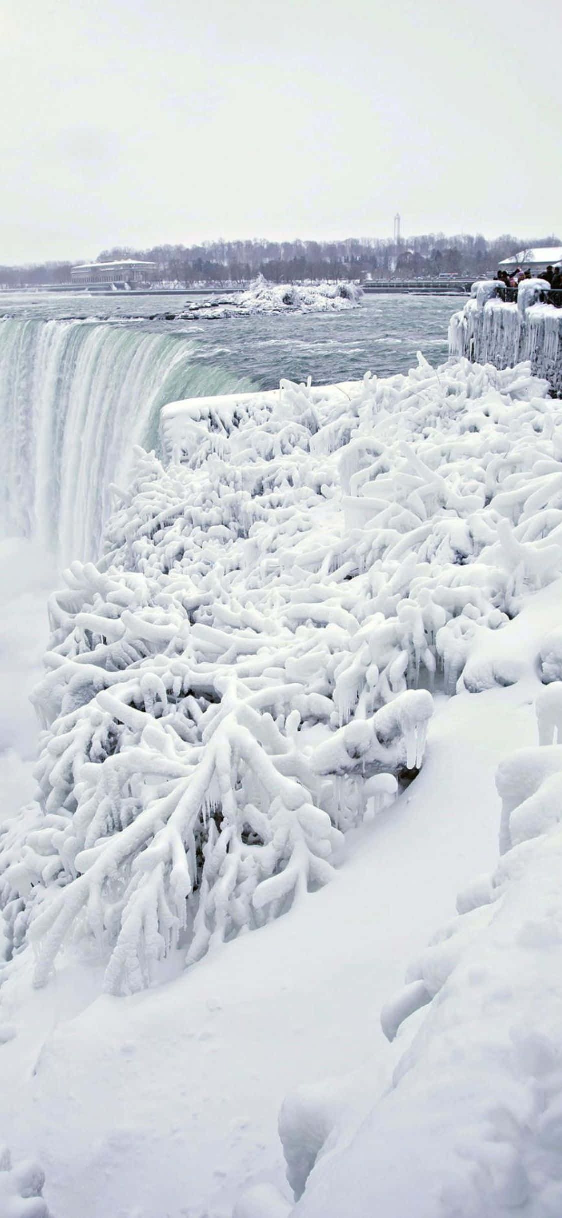 iPhone X Winter Niagara Falls Background Picha ya Ukuta