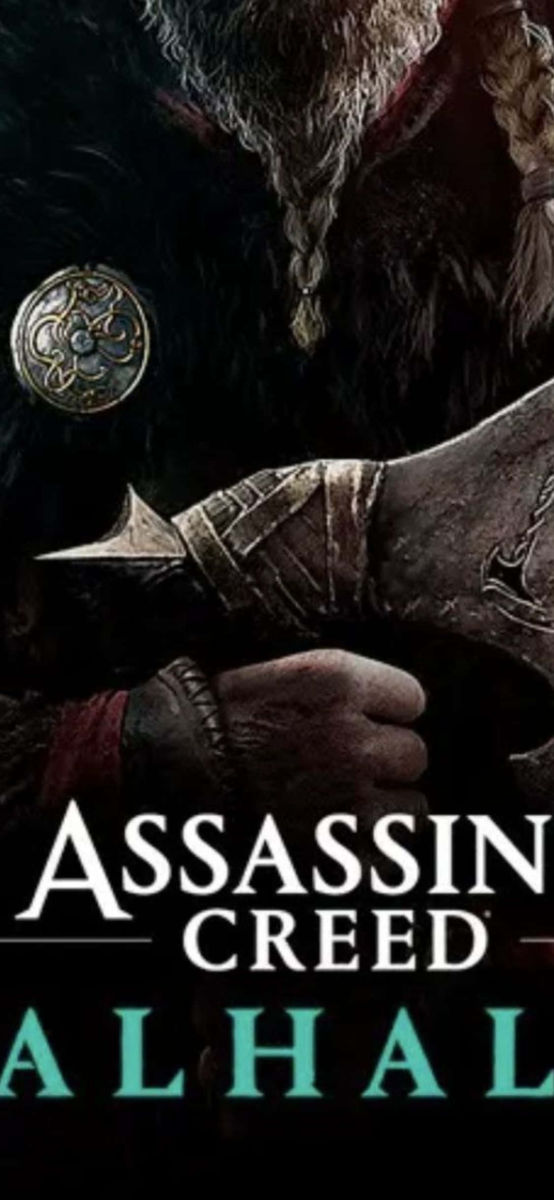 iPhone Xs Assassin's Creed Valhalla Game Title Poster Background Picha ya Ukuta