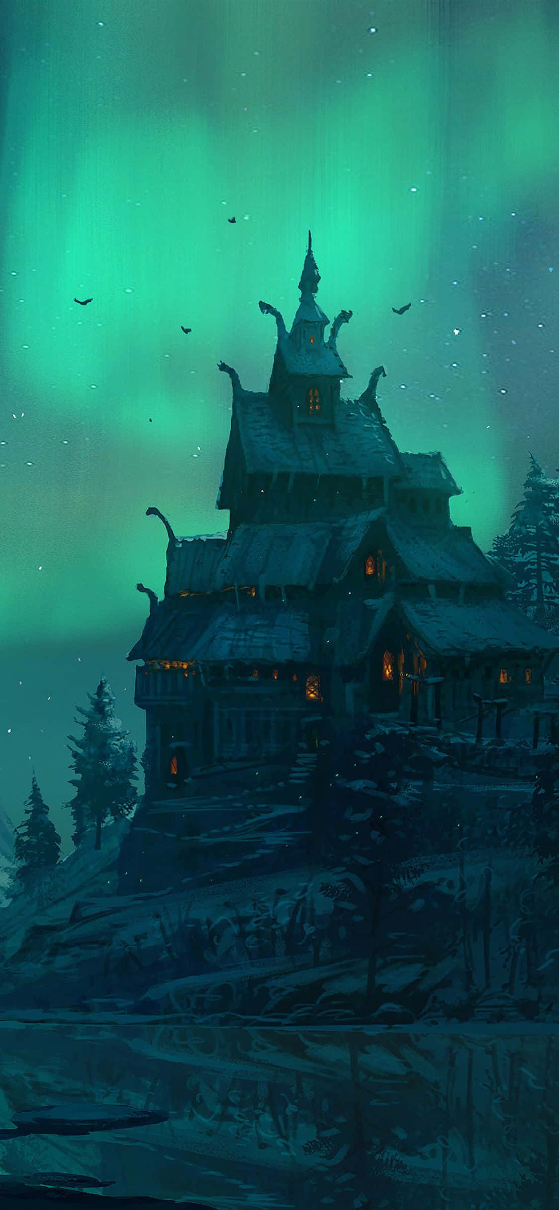 iPhone Xs Assassin's Creed Valhalla Aurora Borealis Nyuma Picha ya Ukuta