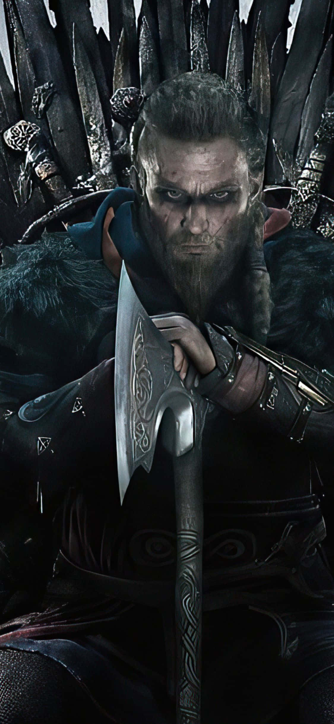 iPhone Xs Assassin's Creed Valhalla Eivor Anayekaa Juu Ya Kiti Nyuma Picha ya Ukuta