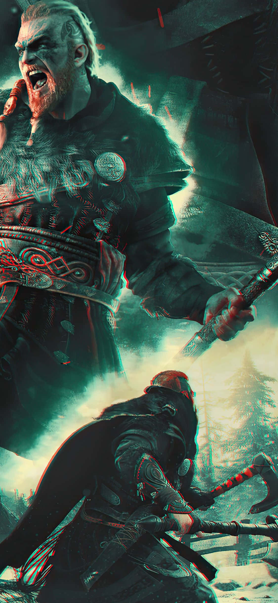 iPhone Xs Assassin's Creed Valhalla Eivor Anazunguka Kwa Mwangaza Picha ya Ukuta