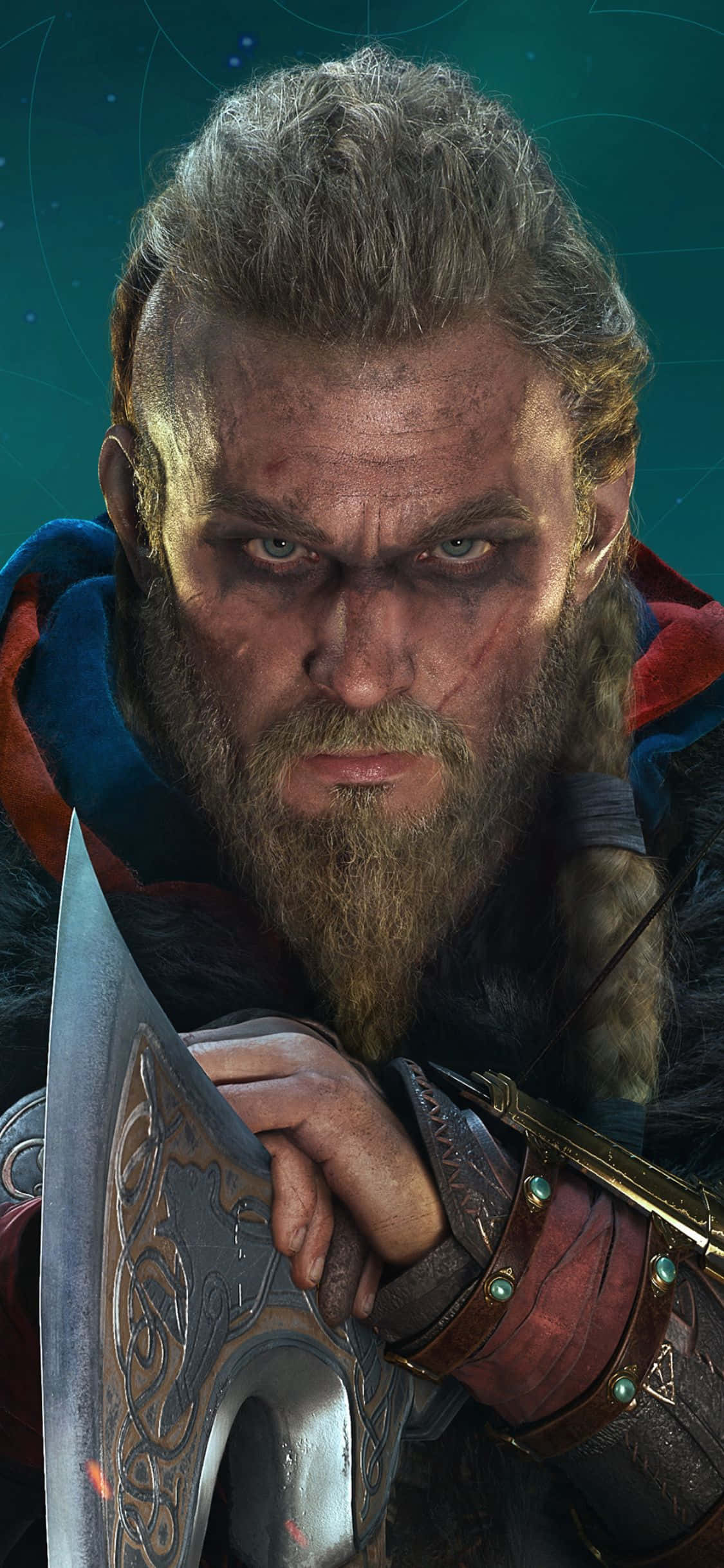 iPhone Xs Assassin's Creed Valhalla Eivor Holding His Axe Background Picha ya Ukuta