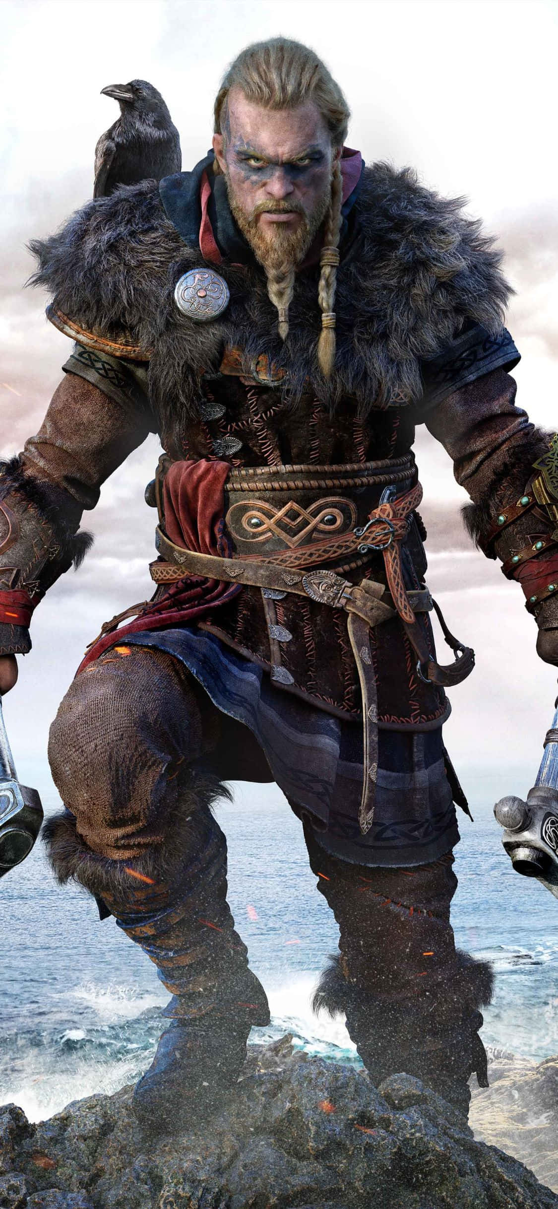 iPhone Xs Assassin's Creed Valhalla Eivor Juu ya Kijiji Mandhari Picha ya Ukuta